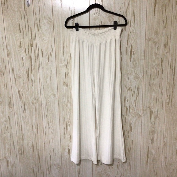 NWOT Bishop + Young Off-White Wide Leg Rib Knit Pants S Neutral Minimalist - Picture 1 of 5